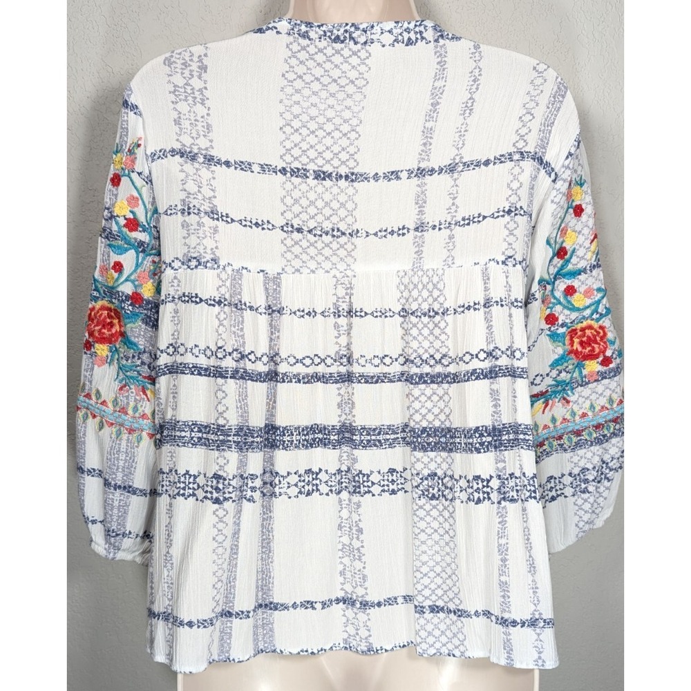 Savanna Jane Embroidered Top Boho Peaseant Embroidered 3/4 Sleeve Small - Picture 5 of 6